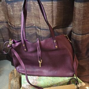 Purple Leather Tote Bag